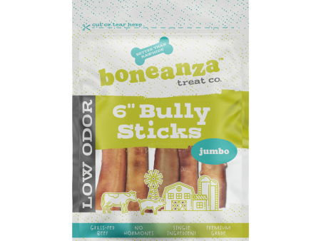 Boneanza Treat Co. Low Odor Jumbo Bully Stick 6  5pk Online now