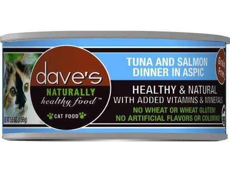 Dave s Pet Food Naturally Healthy Grain-Free Tuna & Salmon Dinner in Aspic Canned Cat Food 5.5-oz For Discount